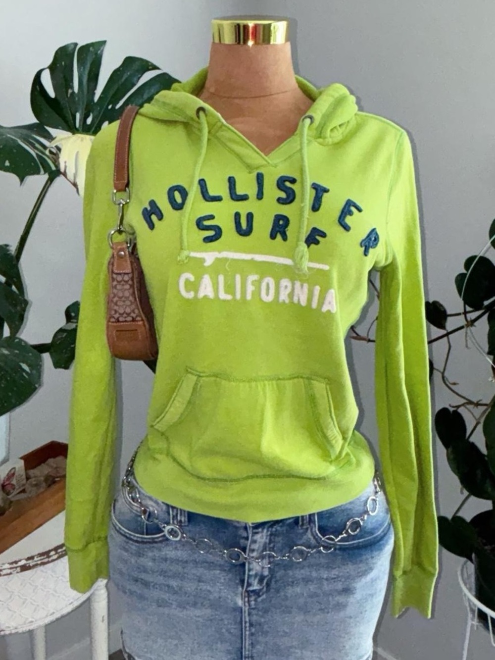 Vintage Y2K Hollister Lime Green Logo Hoodie Medium McBling